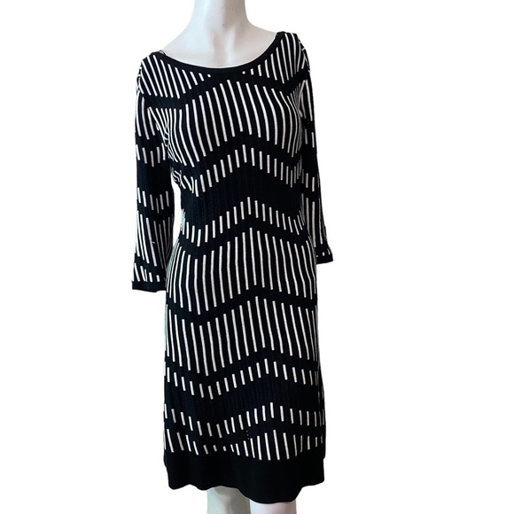 Taylor (Swift) Black & White Chevron Striped 3/4 Sleeve Sweater Dress Size XL - Picture 3 of 9